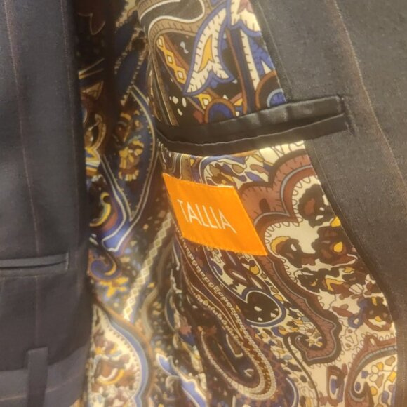 Tallia 36S 30*28.5 navy suit berry stripe wool blend slim fit soft tailoring - Picture 4 of 8